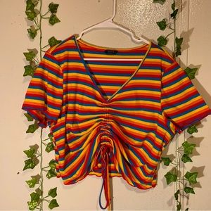 Multicolor Ruched Drawstring Top